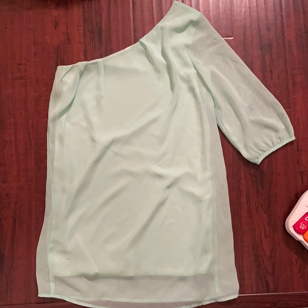 One shoulder mint green boutique dress